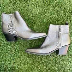 Guess “Talza” Pewter Fringe Zipper Booties